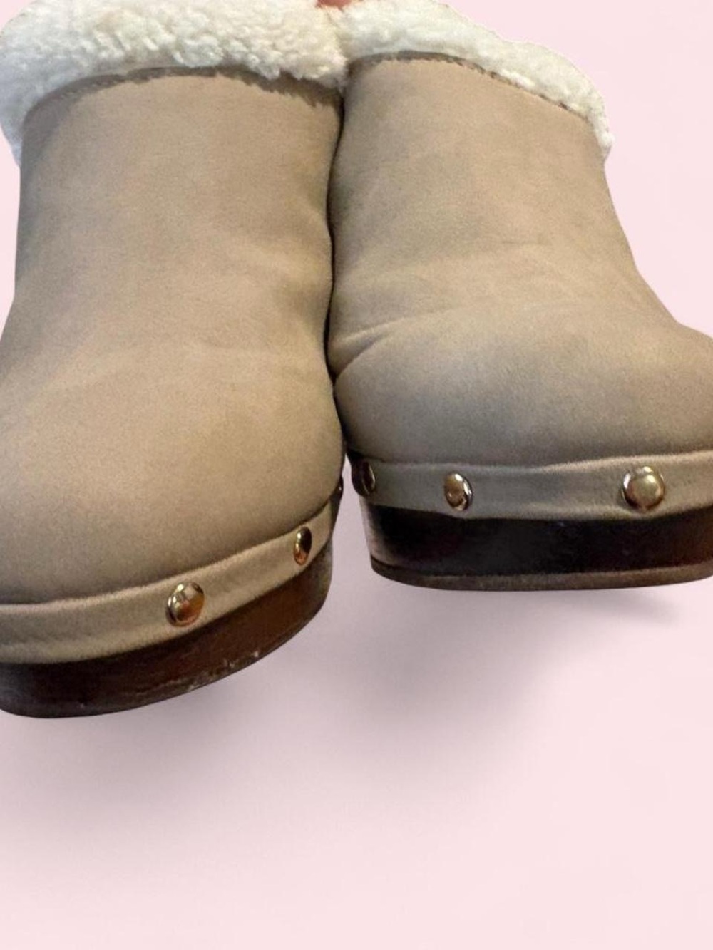 Y2K Juicy Couture suede Sherpa lined heeled clogs 7.5 - Picture 5 of 6